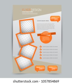 Flyer template. Design for a business, education, advertisement brochure, poster or pamphlet. Vector illustration. Orange color.