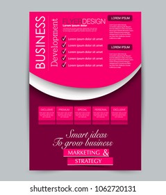 Flyer template. Design for a business, education, advertisement brochure, poster or pamphlet. Vector illustration. Red and pink color.