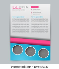 Flyer template. Design for a business, education, advertisement brochure, poster or pamphlet. Vector illustration. Blue and pink color.