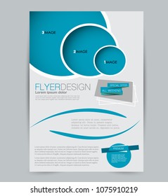 Flyer template. Design for a business, education, advertisement brochure, poster or pamphlet. Vector illustration. Blue color.