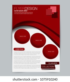 Flyer template. Design for a business, education, advertisement brochure, poster or pamphlet. Vector illustration. Red color.