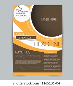 Flyer template. Design for a business, education, advertisement brochure, poster or pamphlet. Vector illustration. Brown and orange color.