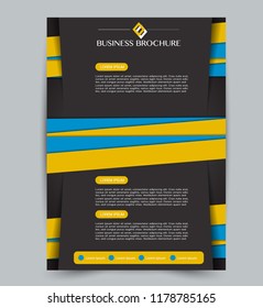 Flyer template. Design for a business, education, advertisement brochure, poster or pamphlet. Vector illustration. Black, orange, and blue color.