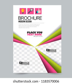 Flyer template. Design for a business, education, advertisement brochure, poster or pamphlet. Vector illustration. Pink and green color.