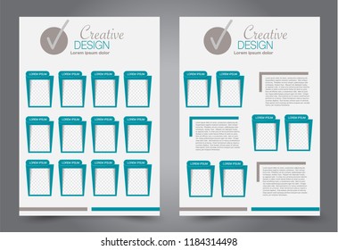 Flyer template. Design for a business, education, advertisement brochure, poster or pamphlet. Vector illustration. Blue color.