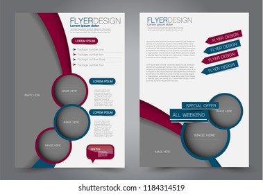 Flyer template. Design for a business, education, advertisement brochure, poster or pamphlet. Vector illustration. Red and blue color.