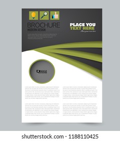 Flyer template. Design for a business, education, advertisement brochure, poster or pamphlet. Vector illustration. Green and black color.