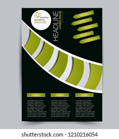 Flyer template. Design for a business, education, advertisement brochure, poster or pamphlet. Vector illustration. Black and green color.