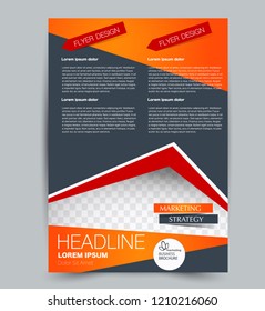 Flyer template. Design for a business, education, advertisement brochure, poster or pamphlet. Vector illustration. Orange and grey color.