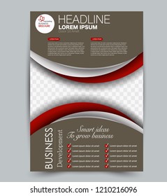 Flyer template. Design for a business, education, advertisement brochure, poster or pamphlet. Vector illustration. Brown and red color.