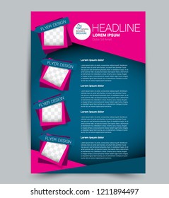 Flyer template. Design for a business, education, advertisement brochure, poster or pamphlet. Vector illustration. Blue and pink color.