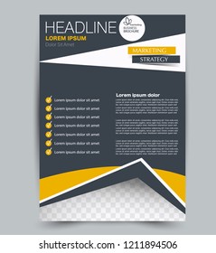 Flyer template. Design for a business, education, advertisement brochure, poster or pamphlet. Vector illustration. Orange and grey color.