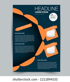 Flyer template. Design for a business, education, advertisement brochure, poster or pamphlet. Vector illustration. Orange and blue color.