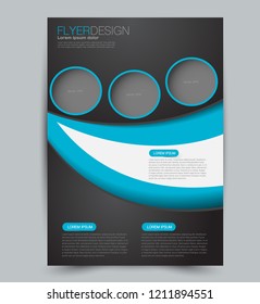 Flyer template. Design for a business, education, advertisement brochure, poster or pamphlet. Vector illustration. Black and blue color.