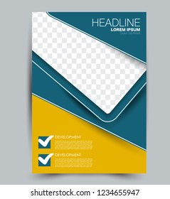 Flyer template. Design for a business, education, advertisement brochure, poster or pamphlet. Vector illustration. Blue and yellow color.