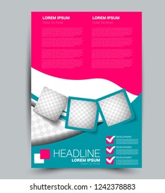 Flyer template. Design for a business, education, advertisement brochure, poster or pamphlet. Vector illustration. Pink and green color.