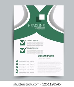 Flyer template. Design for a business, education, advertisement brochure, poster or pamphlet. Vector illustration. Green color.