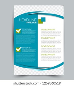 Flyer template. Design for a business, education, advertisement brochure, poster or pamphlet. Vector illustration. Blue color.