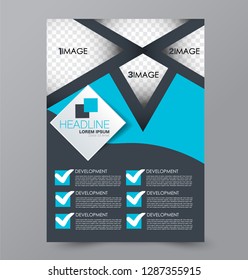 Flyer template. Design for a business, education, advertisement brochure, poster or pamphlet. Vector illustration. Blue and grey color.