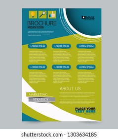 Flyer template. Design for a business, education, advertisement brochure, poster or pamphlet. Vector illustration. Blue and green color.