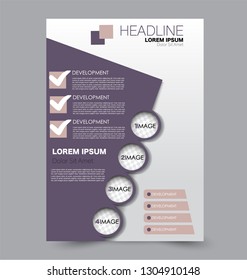 Flyer template. Design for a business, education, advertisement brochure, poster or pamphlet. Vector illustration. Purple color.