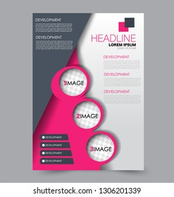 Flyer template. Design for a business, education, advertisement brochure, poster or pamphlet. Vector illustration. Pink and grey color.