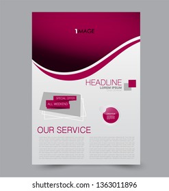 Flyer template. Design for a business, education, advertisement brochure, poster or pamphlet. Vector illustration. Pink color.