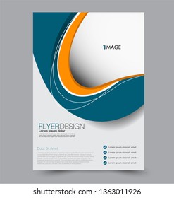 Flyer template. Design for a business, education, advertisement brochure, poster or pamphlet. Vector illustration. Blue and orange color.