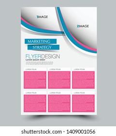 Flyer template. Design for a business, education, advertisement brochure, poster or pamphlet. Vector illustration. Blue and pink color.