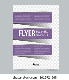 Flyer template. Design for a business, education, advertisement brochure, poster or pamphlet. Vector illustration. Purple color.