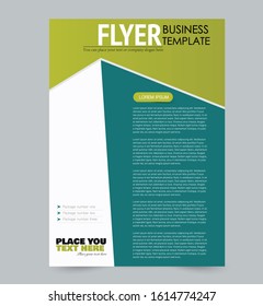 Flyer template. Design for a business, education, advertisement brochure, poster or pamphlet. Vector illustration. Green color.
