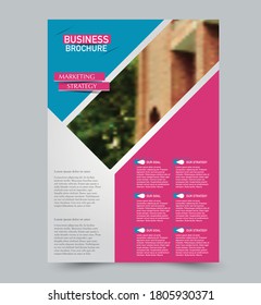 Flyer template. Design for a business, education, advertisement brochure, poster or pamphlet. Vector illustration. Blue and pink color.