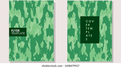 Flyer template design with camouflage Green texture Flat designer element Good for cover, invitation, banner, placard, brochure, poster, card, flyer and other.
