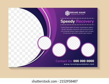 Flyer template design with example headline is Speedy Recovery. Curve for space of photo collage. Advertising banner with horizontal layout. purple blue gradient background. - Shutterstock ID 2152958487