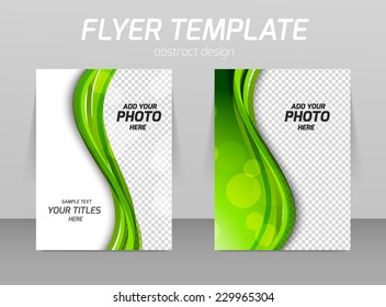 Flyer template design with green abstract waves