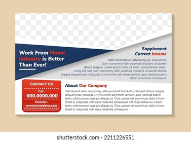 flyer template design with headline is work from home industry is better than ever. space of photo collage and text. Advertising banner with horizontal layout. white background. abstract modern