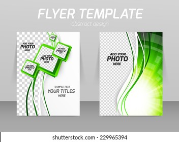 Flyer template ecology design with squares and green waves