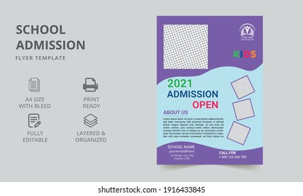 Flyer Template for Education Business Vector Design. Education Flyer Template, School Flyer, Poster Template. Students admission social media post template. 