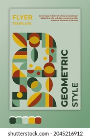 Flyer Template Geometric Design Idea With Tea leaves and Coffee Bean Color Palette. Suitable for cover, poster, banner, template, flyer, 