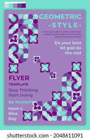 Flyer Template Geometric Design Idea With Sweet Purple Flower Color Palette. Suitable for cover, poster, banner, template, flyer, brochure, wallpaper, web design, etc.