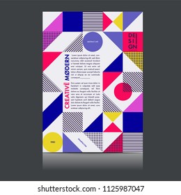 Flyer template with geometric shapes and patterns, 80s memphis geometric style. Vector illustrations.