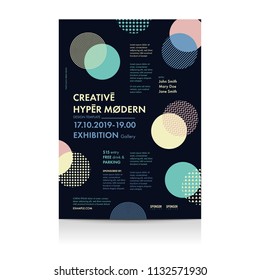 Flyer template with geometric shapes and patterns, 80s memphis geometric style. Vector illustrations.