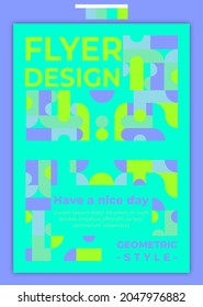 Planta De Volante Idea De Diseño De Estilo Geométrico Con Paleta De Color Azul Claro Coreano. Adecuado para portada, afiche, banner, plantilla, volante, folleto, fondo de pantalla, diseño web, etc.