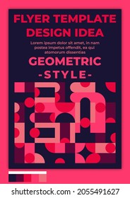 Idea De Diseño De Estilo Geométrico De Plantilla De Volante Con Paleta De Color Pop Espeluznante. Adecuado para portada, afiche, banner, plantilla, volante, folleto, fondo de pantalla, diseño web, etc.