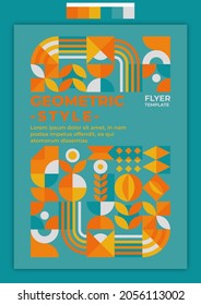 Idea de diseño de estilo geométrico de plantilla de volante con paleta de color azul y naranja clásica. Adecuado para portada, afiche, banner, plantilla, volante, folleto, fondo de pantalla, diseño web, etc.