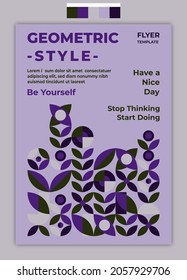 Idea De Diseño De Estilo Geométrico De Plantilla De Volante Con Paleta De Color De Lavanda De Calentamiento. Adecuado para portada, afiche, banner, plantilla, volante, folleto, fondo de pantalla, diseño web, etc.