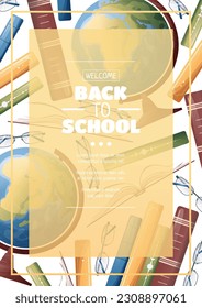Flyer template with globe and books. School time, back to school, education. Flyer, poster, banner size a 4