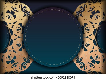 Flyer template with gradient blue color with vintage gold ornaments for your brand.