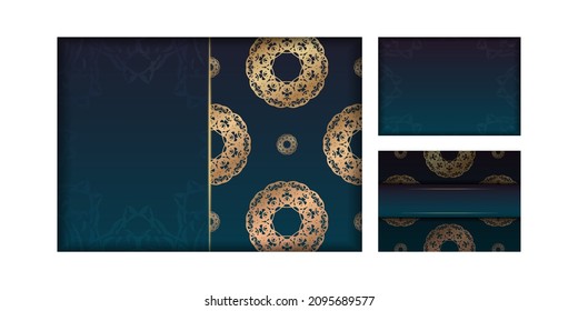 Flyer template with gradient blue color with abstract gold pattern for your brand.
