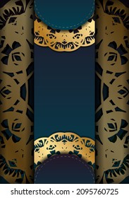 Flyer template with gradient blue color with vintage gold ornaments for your design.